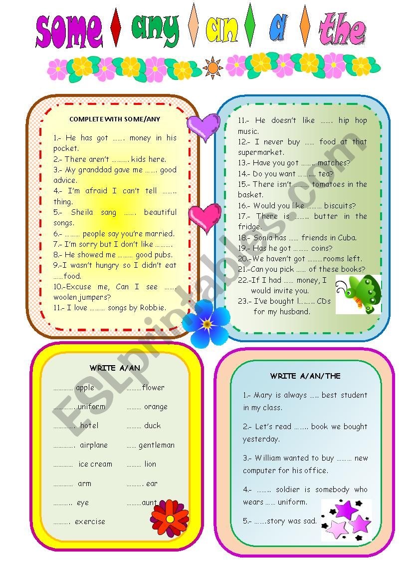 QUANTIFIERS AND ARTICLES worksheet