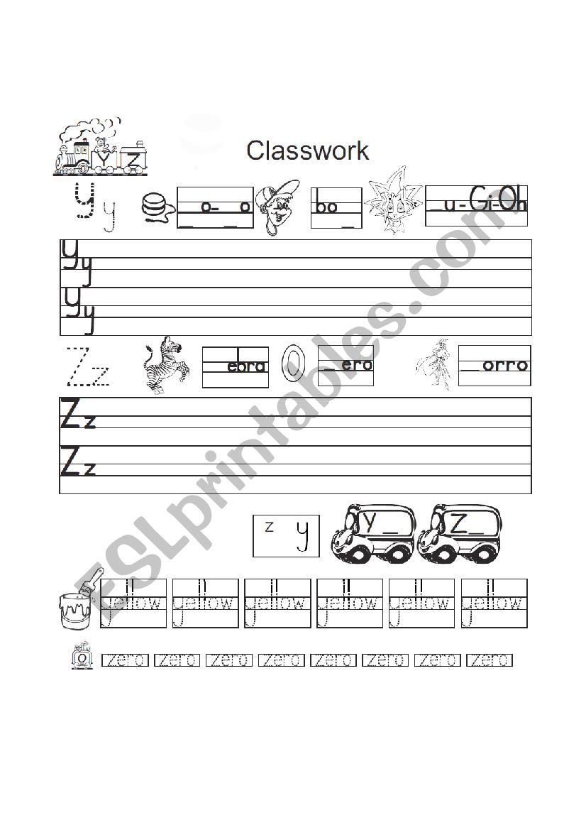 Writing letters y and z worksheet