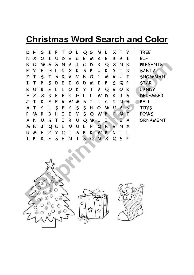 Christmas Word Search and Color