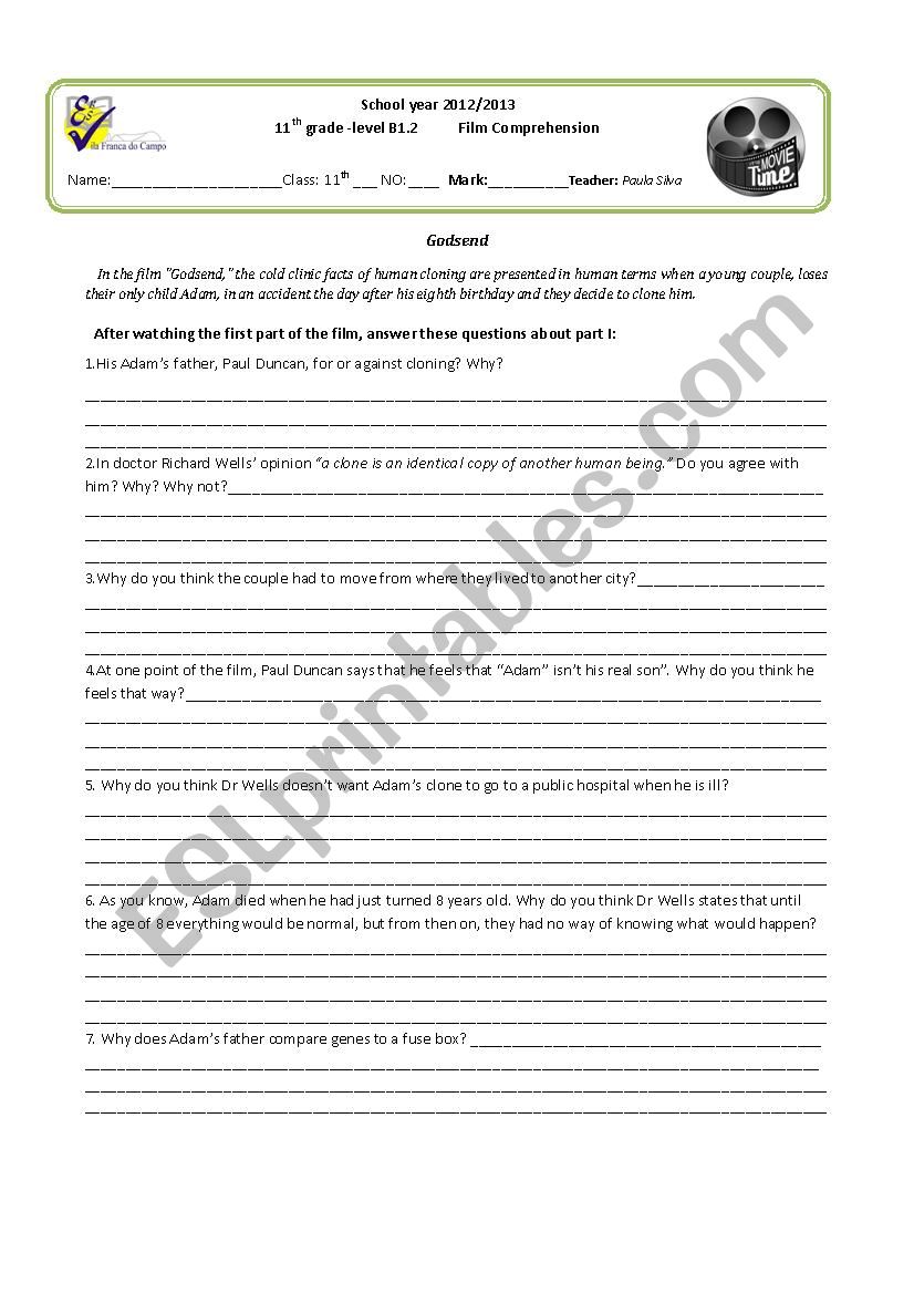 Godsend, part 1 worksheet