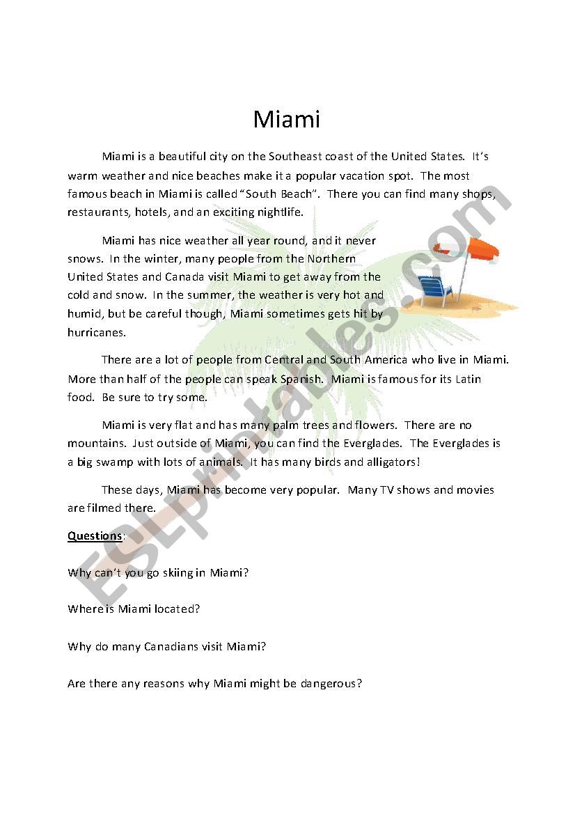 Miami worksheet