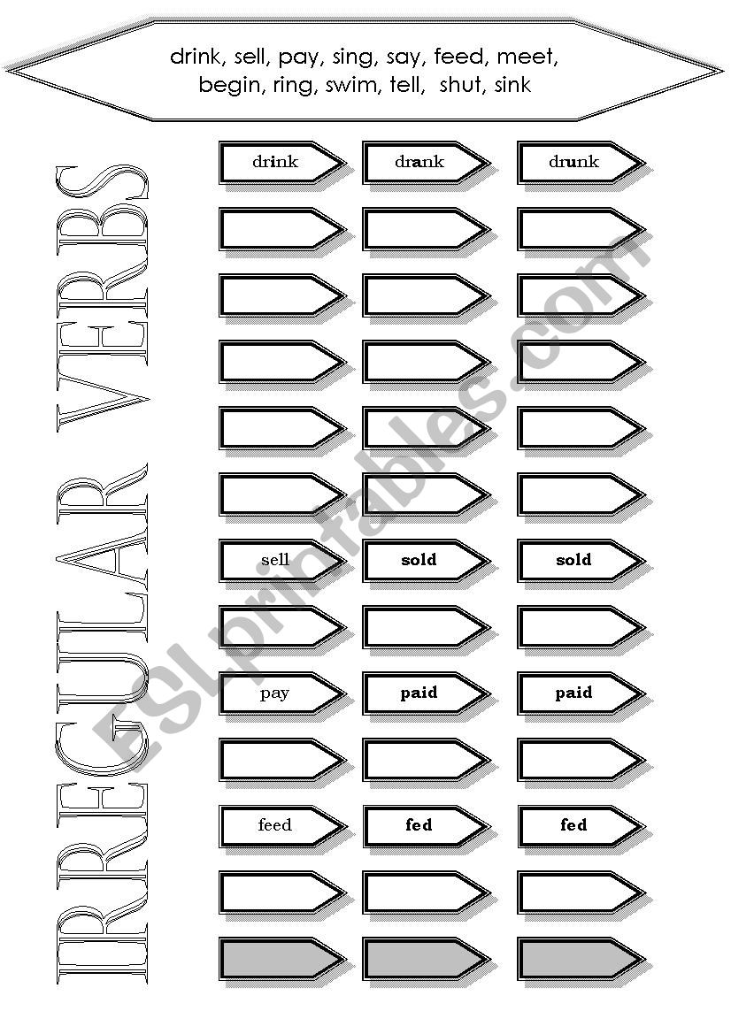 Irregular Verbs (with key) worksheet