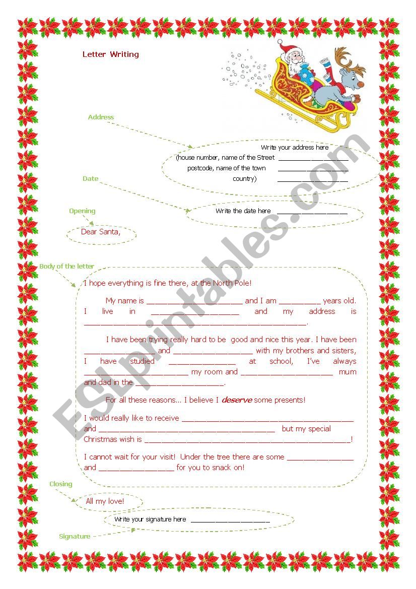 SANTA CLAUS LETTER WRITING worksheet