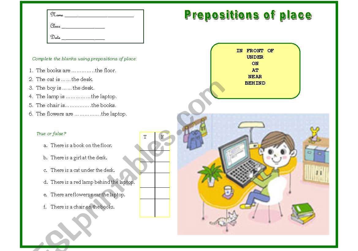 PREPOSITIONS OF PLACE worksheet