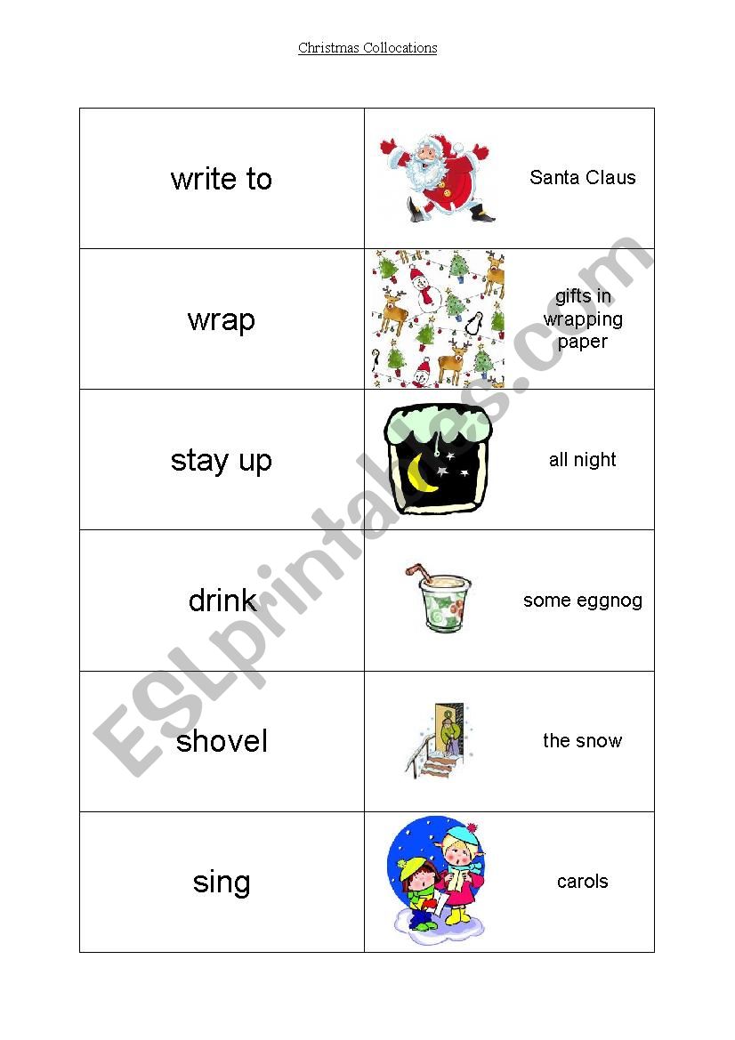 Christmas Collocation Cards worksheet