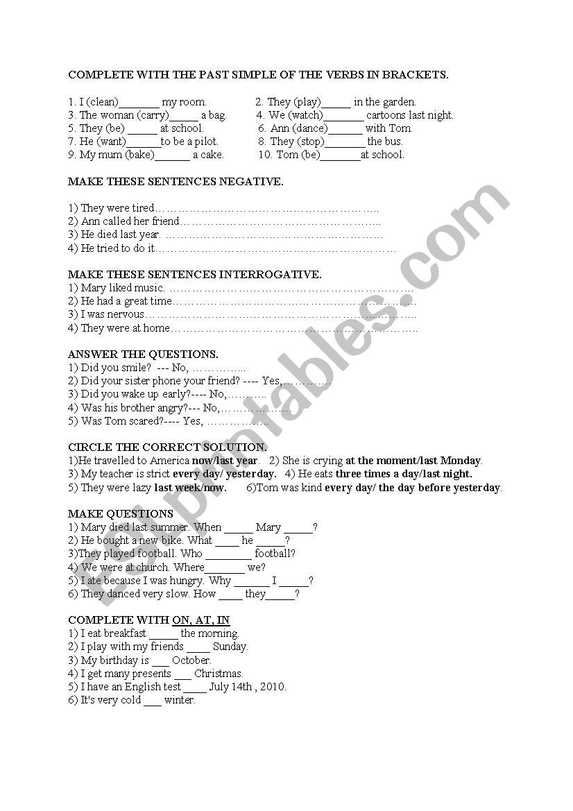 simple past simple exercises worksheet