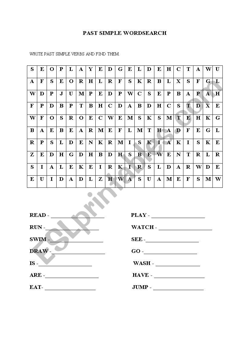 PAST SIMPLE WORDSEARCH worksheet