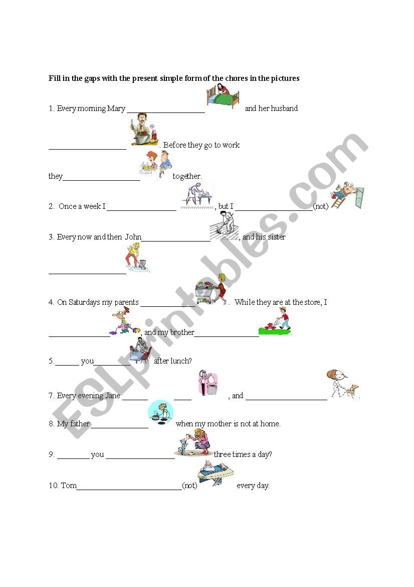 past simple-household chores worksheet