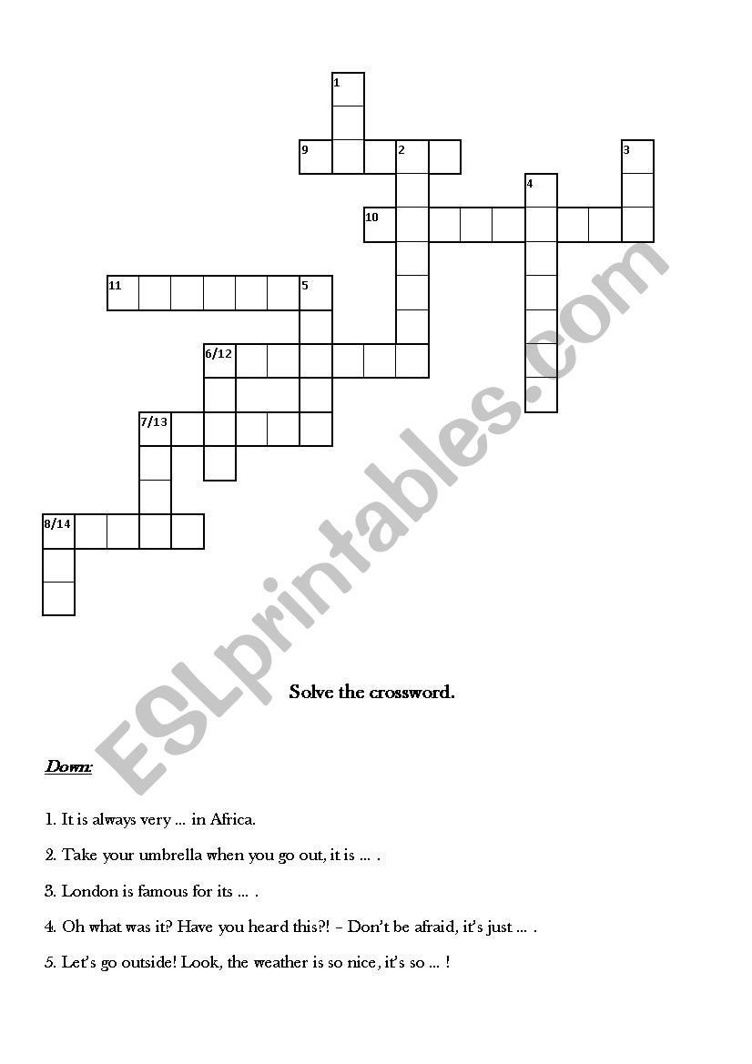 Weather crossword worksheet