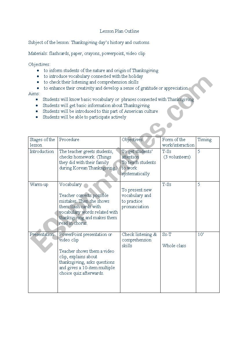 Lesson Plan Outline worksheet