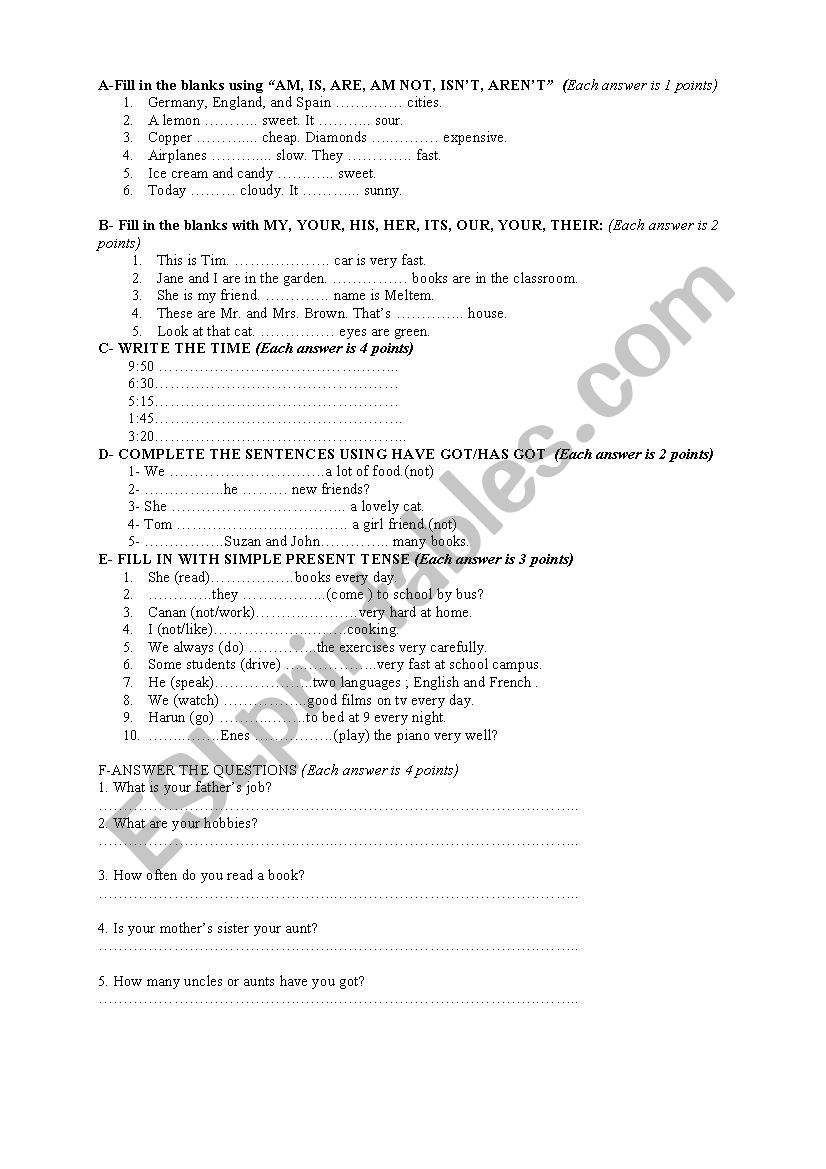 Quiz Mixed worksheet