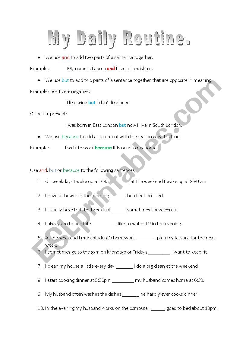 Daily Routines worksheet