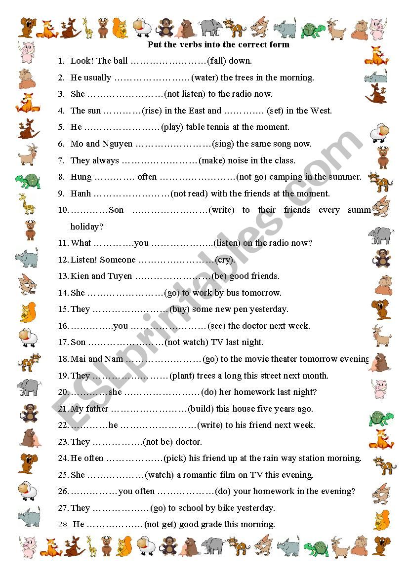 Put The Verbs Into The Correct Form ESL Worksheet By Duongnguyen87