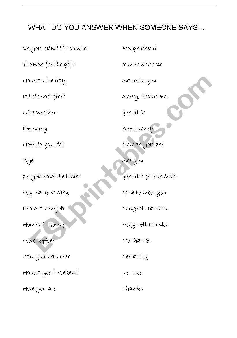 Social Phrases and Replies worksheet