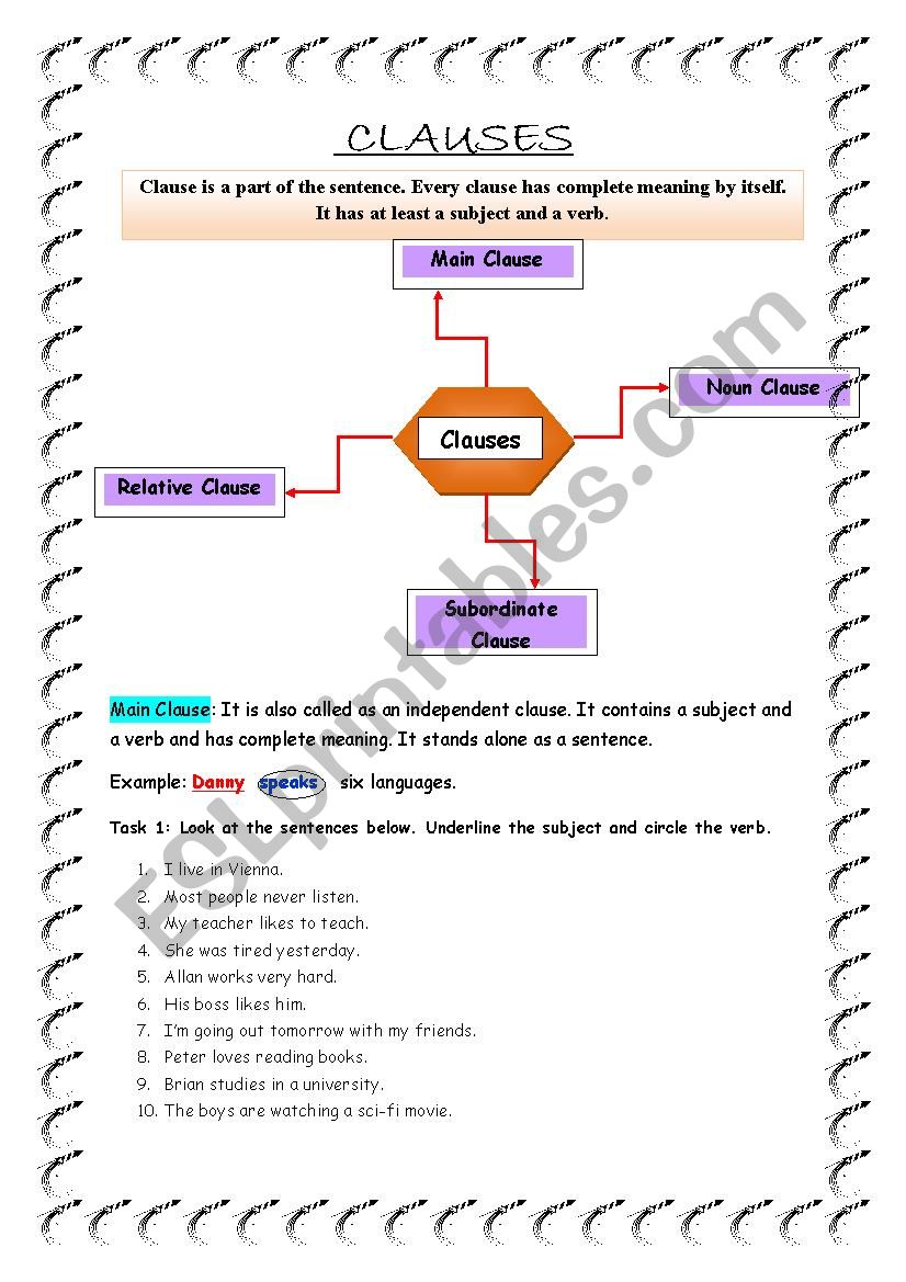 Clauses worksheet