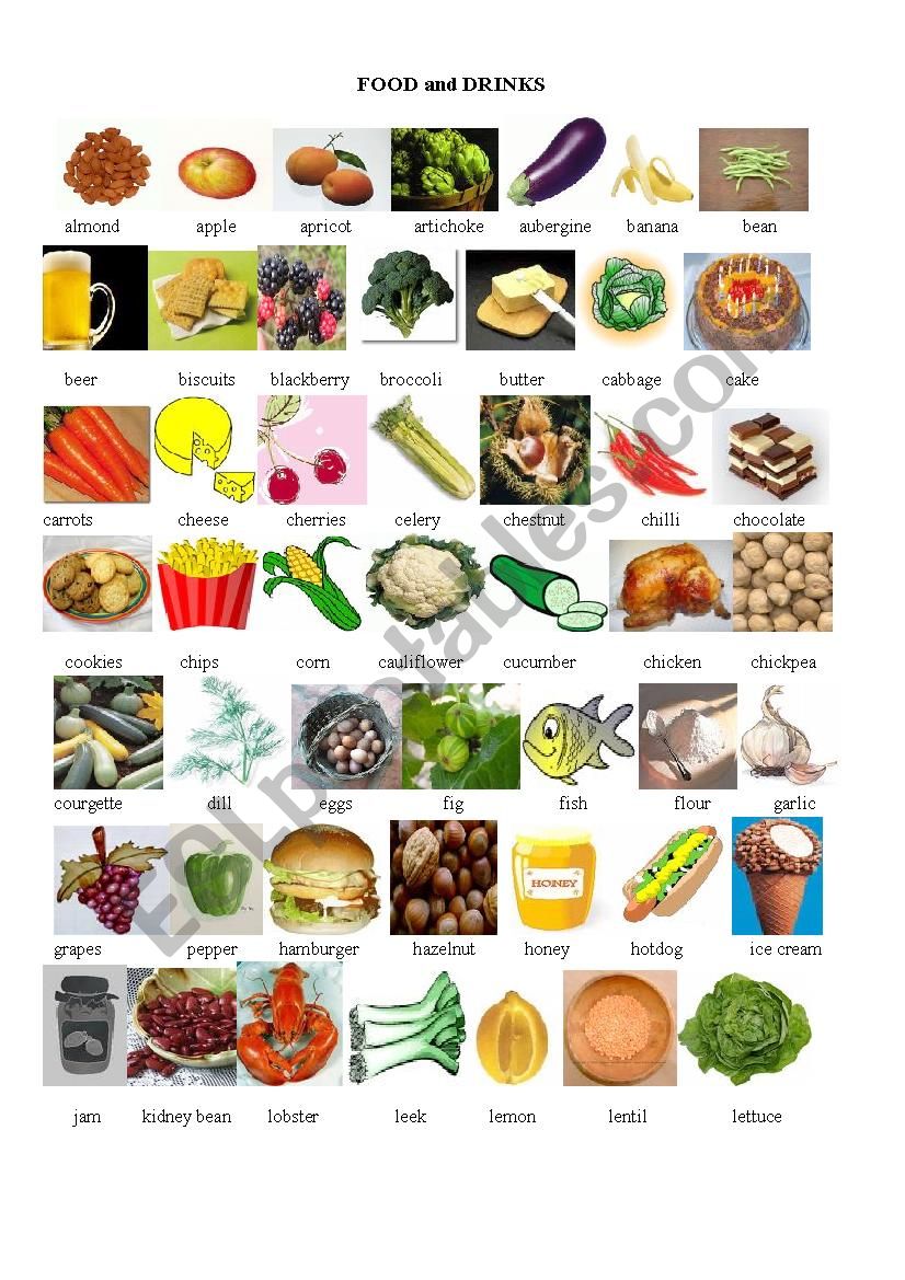 food and drinks worksheet