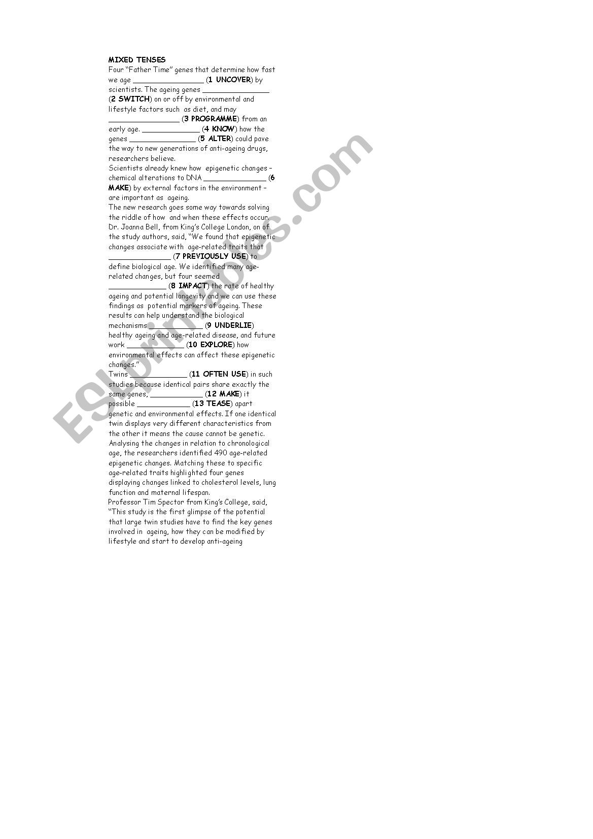 Mixed Tenses, Word Formation worksheet