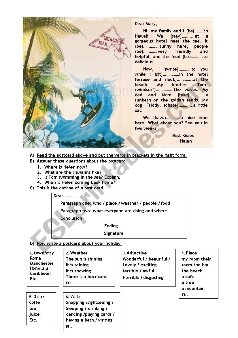 postcard worksheet