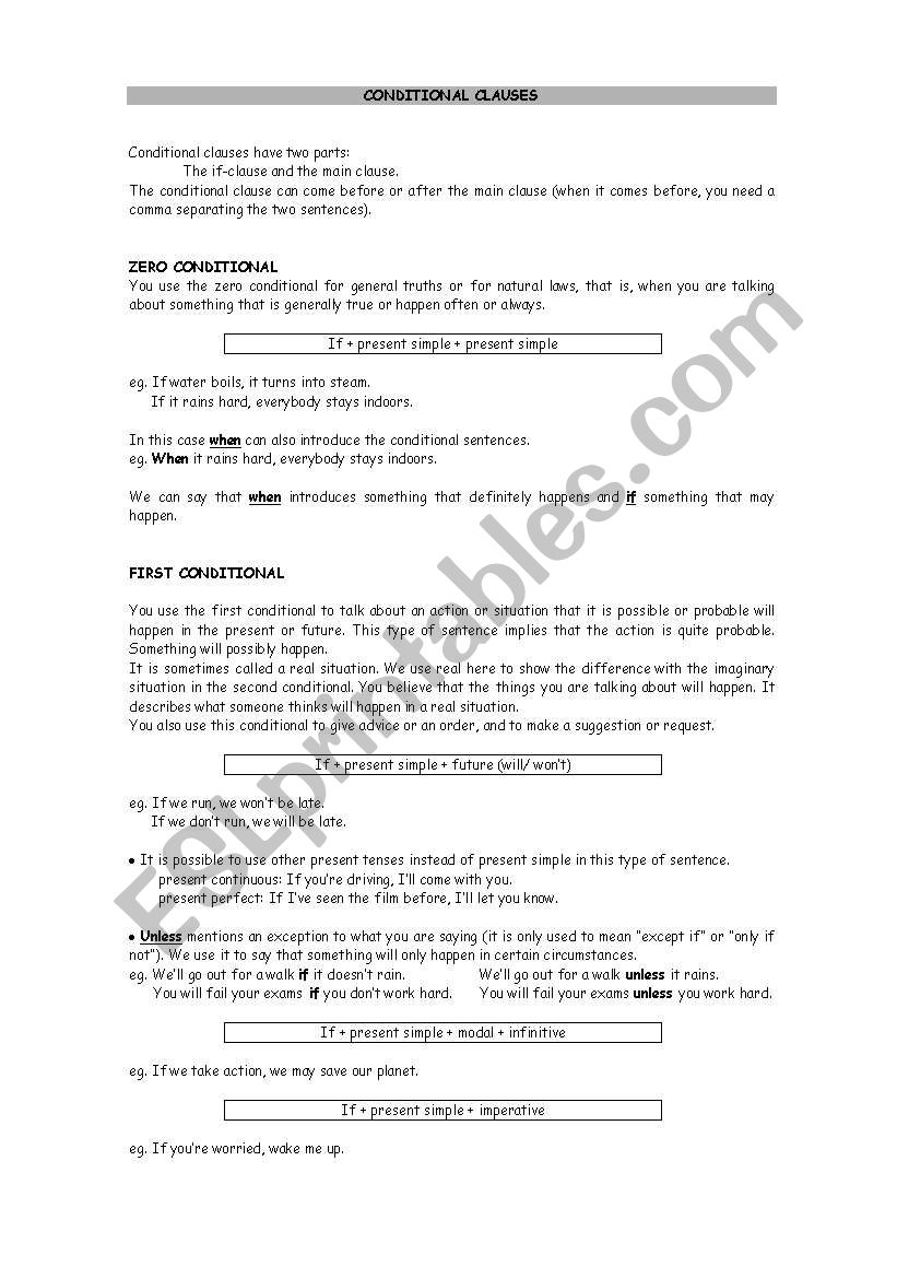 Conditional Cluses worksheet