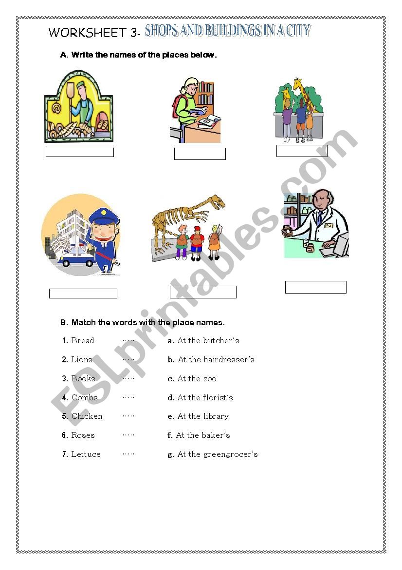 places in a city worksheet