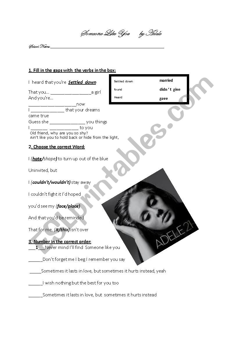 someone like you worksheet