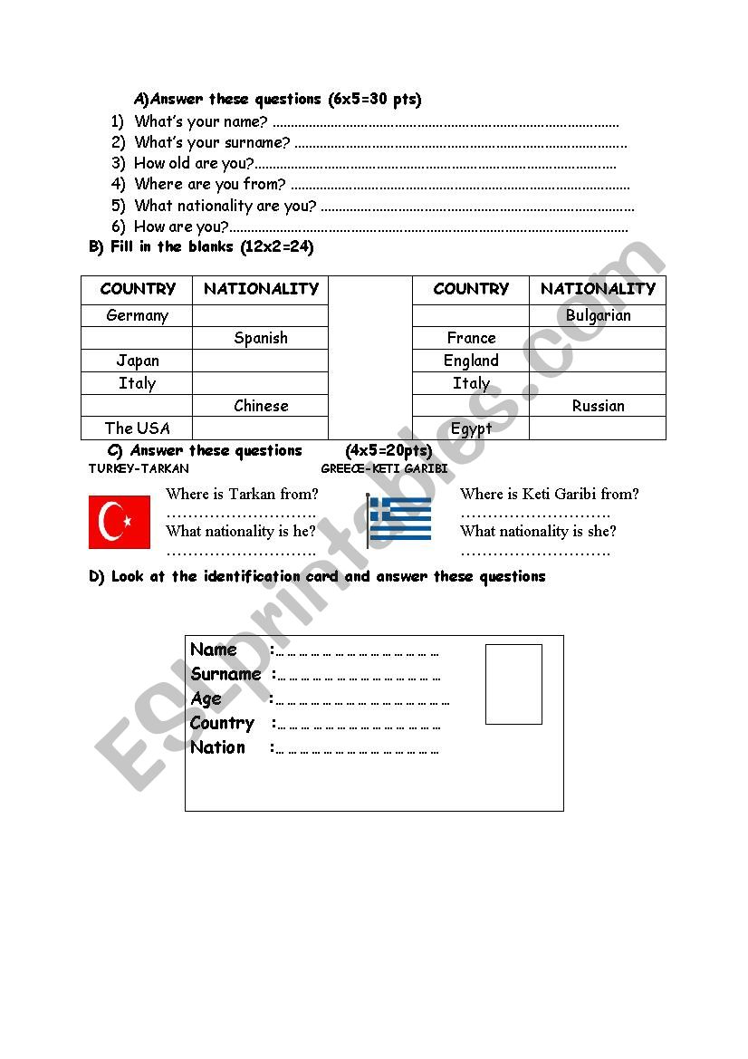 countries worksheet