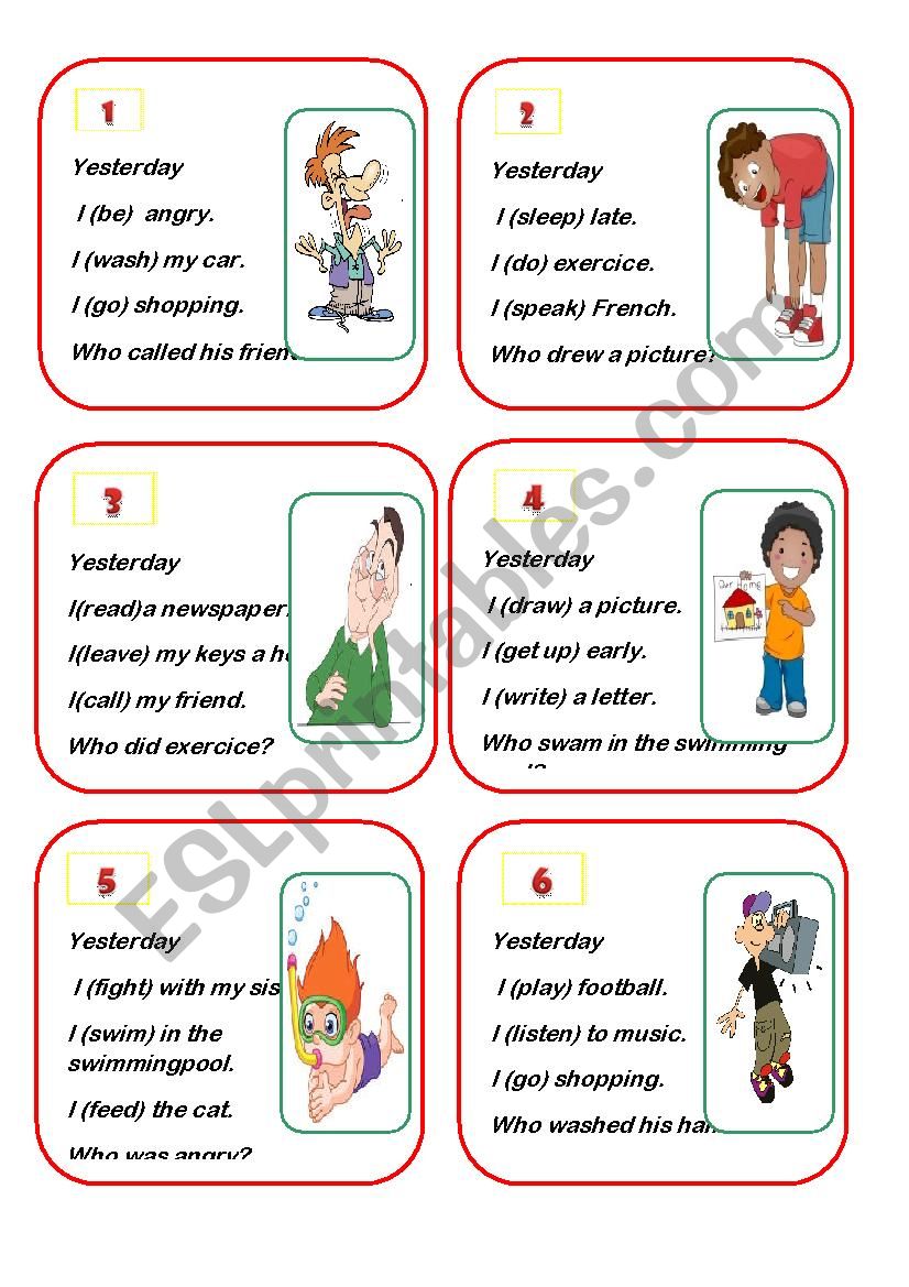 speaking cards the past simle worksheet