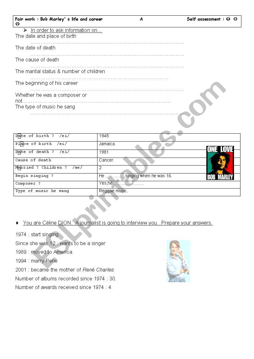 Pair work speaking test for 1st year secondary education