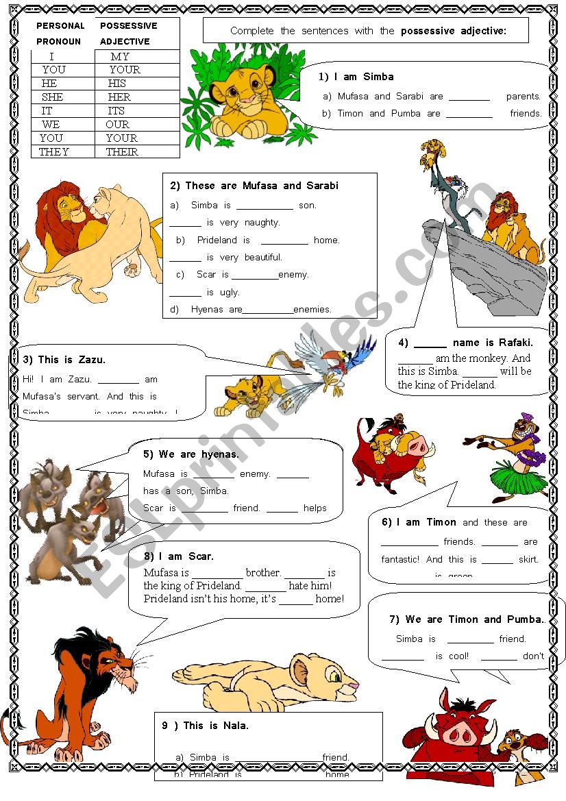 Possessive pronouns with the Lion King