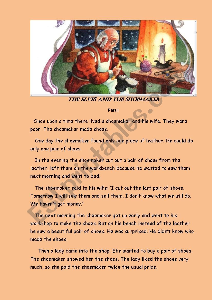 The elves and the shoemaker! worksheet