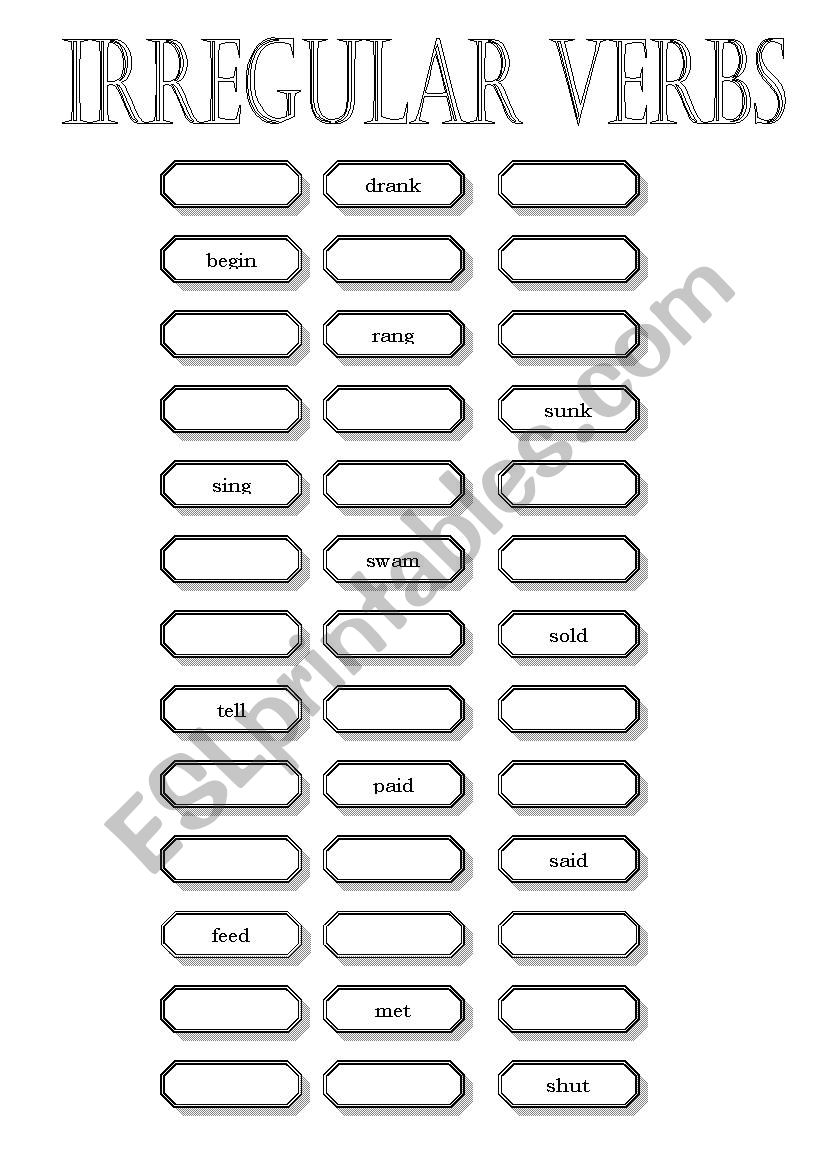 Irregular Verbs worksheet