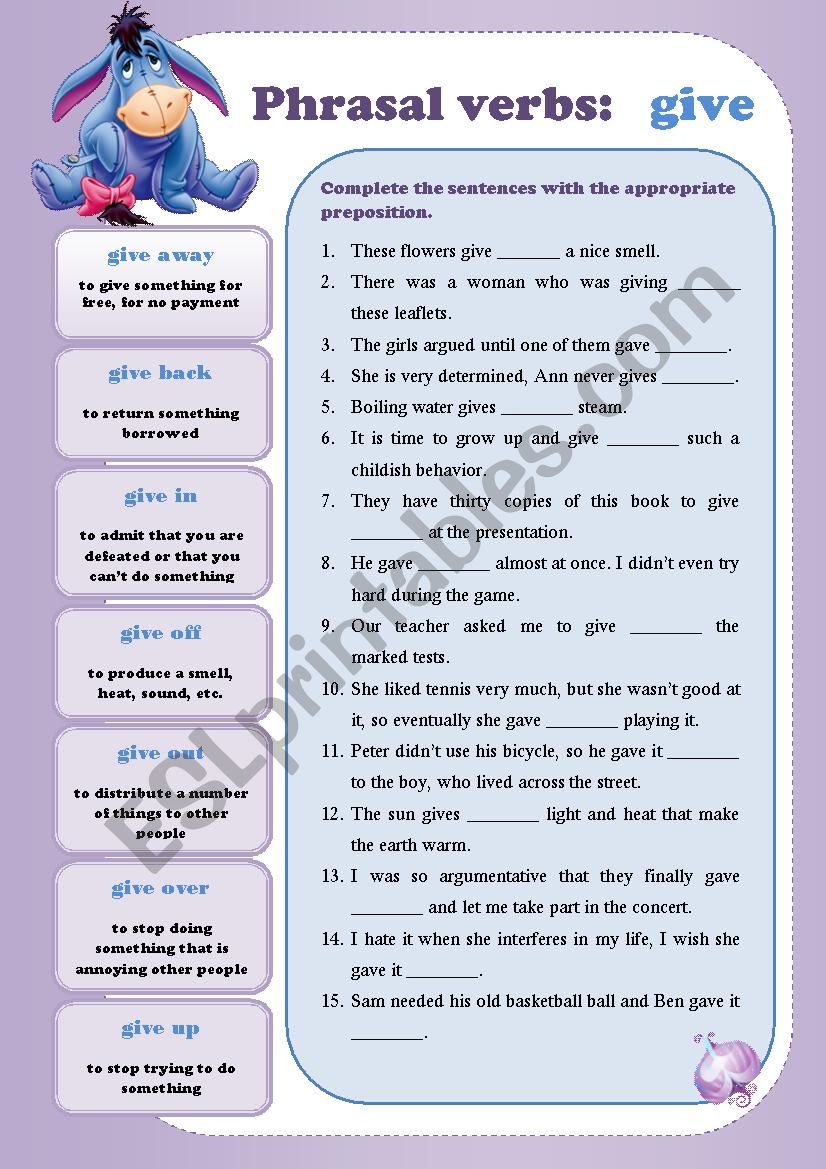 Phrasal Verbs Give Worksheet