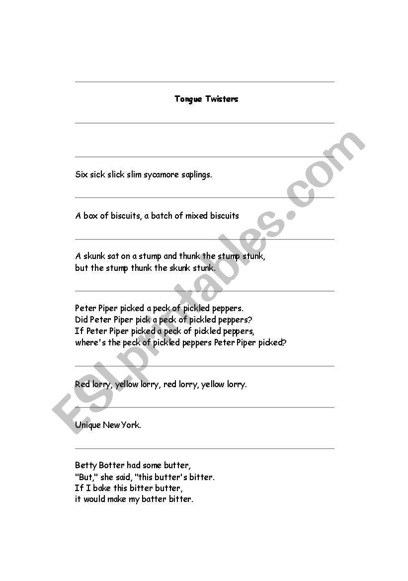 tongue twisters worksheet