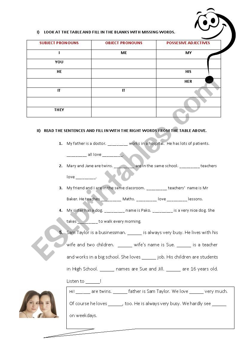 Pronouns & Possesives worksheet