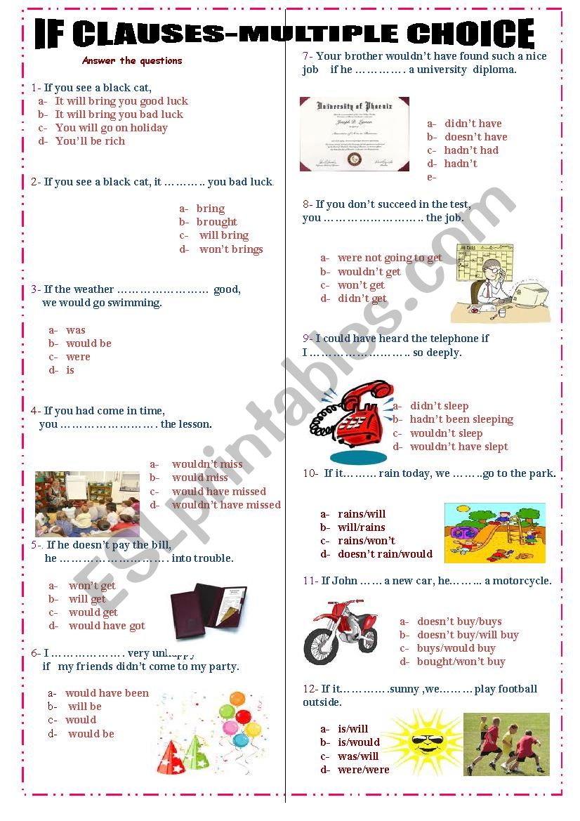 IF CLAUSE TYPE 1,2,3 worksheet