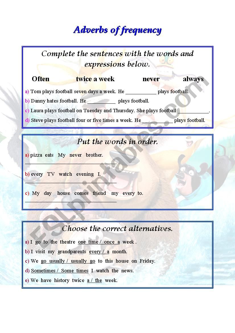 Adverbs of frequency worksheet