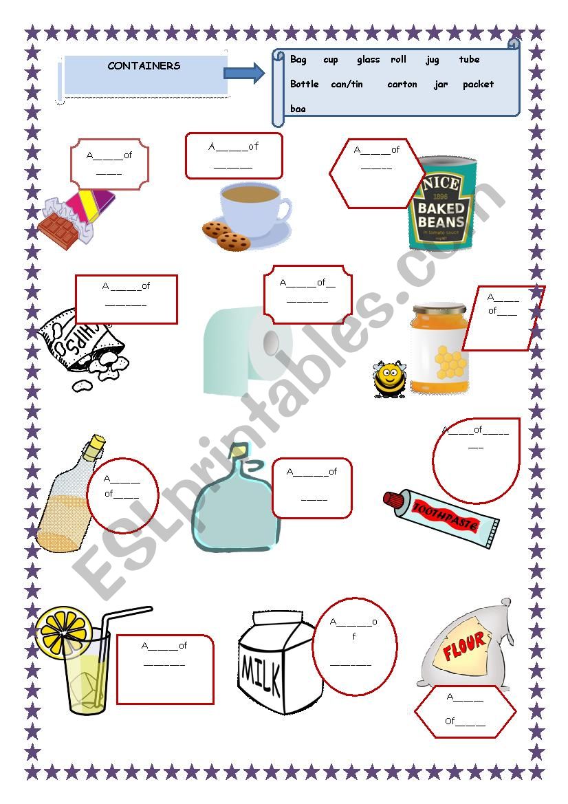 Containers and quantities worksheet