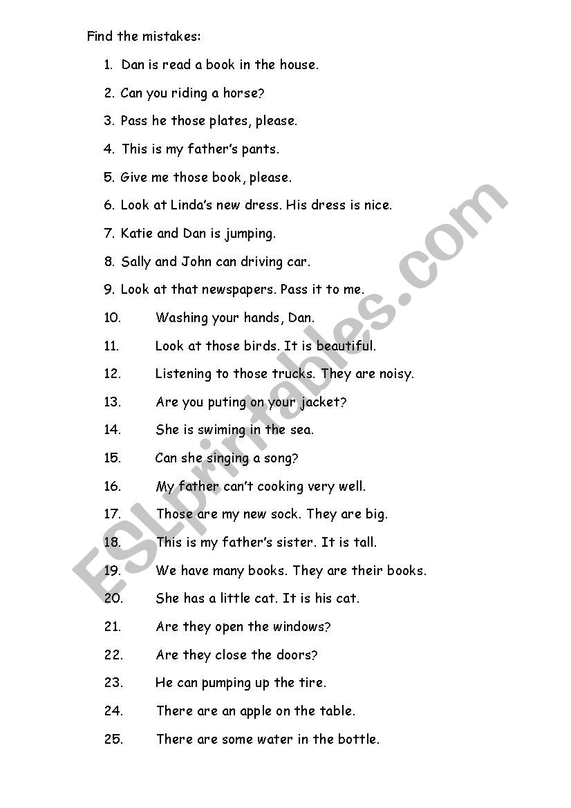 find the mistakes worksheet