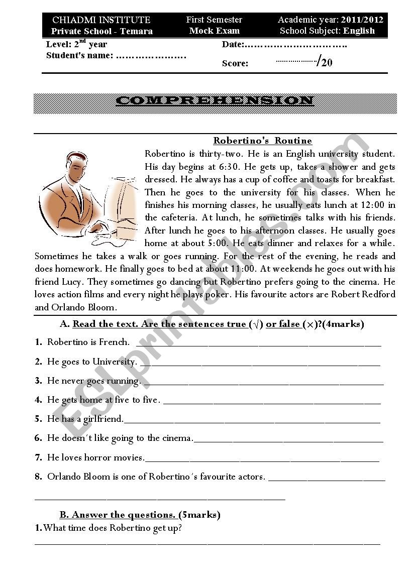 mock exam worksheet