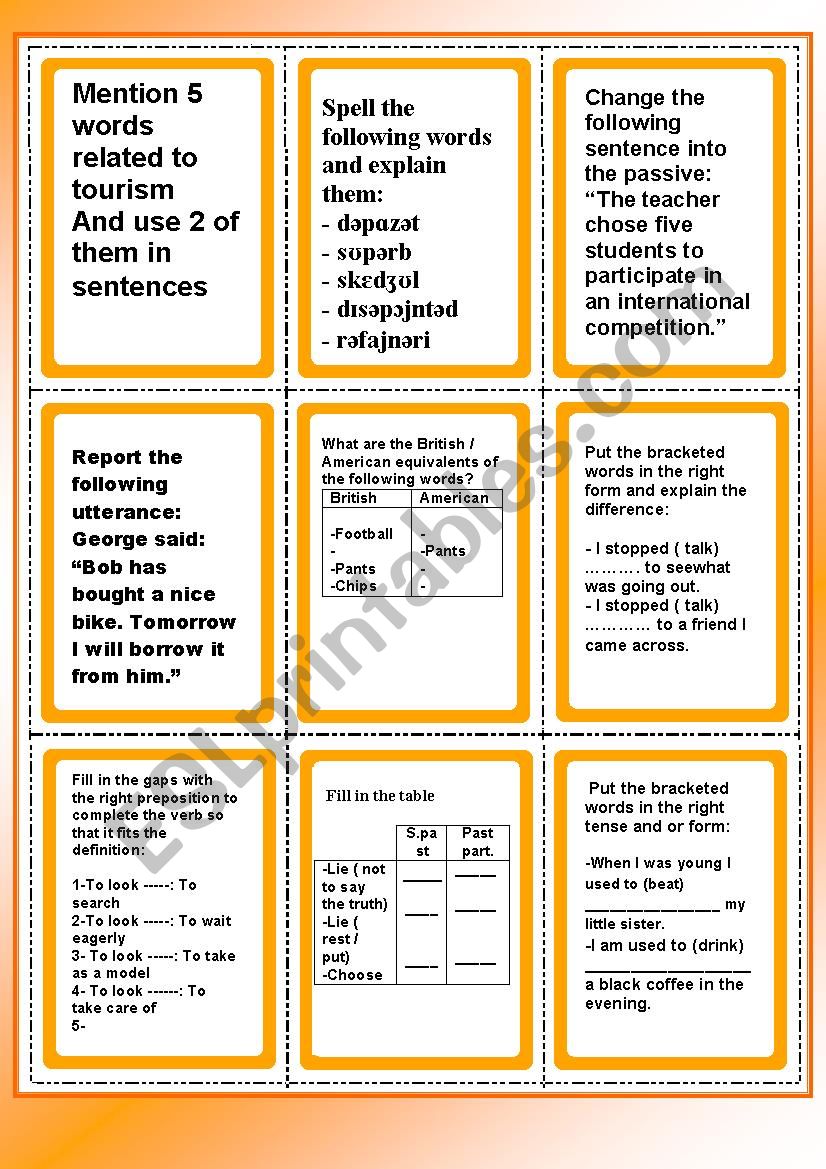 Oral test quiz worksheet