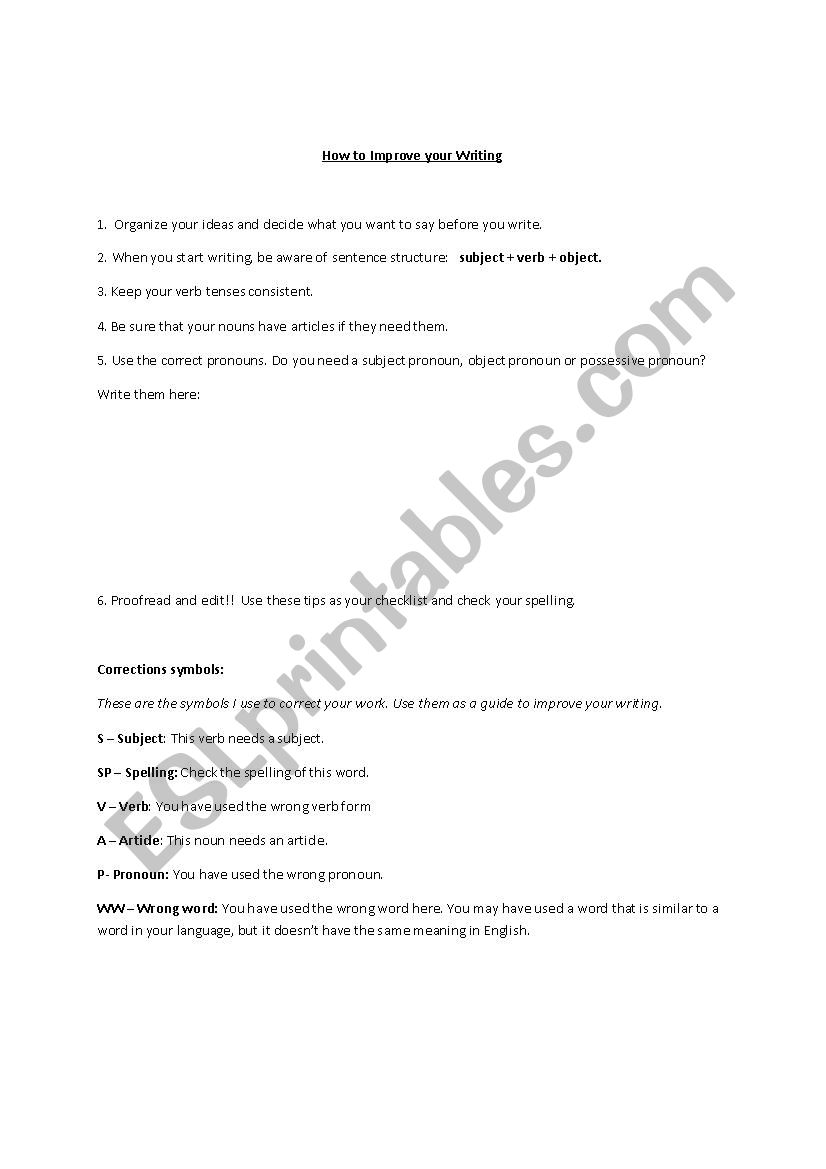 How to improve your writing worksheet