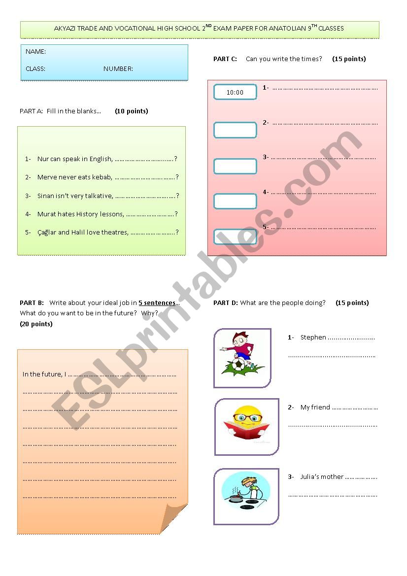 exam worksheet