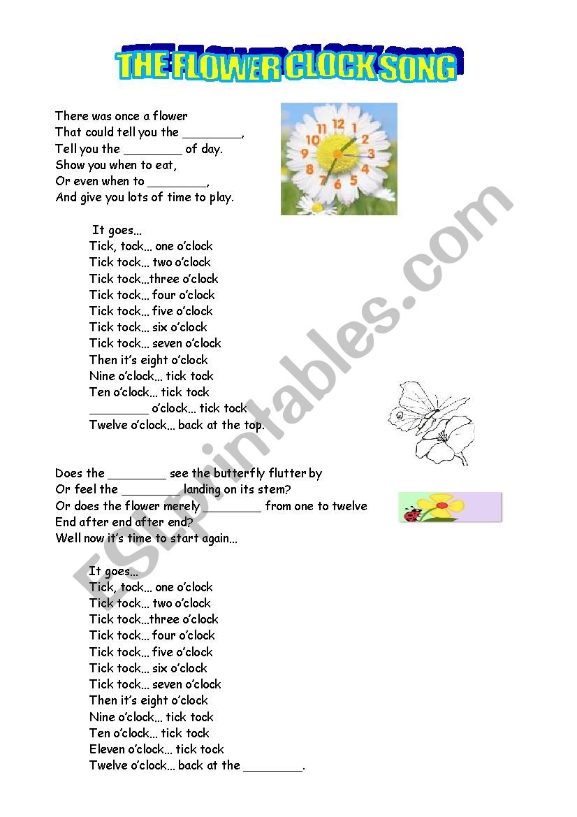 The Flower Clock - song worksheet