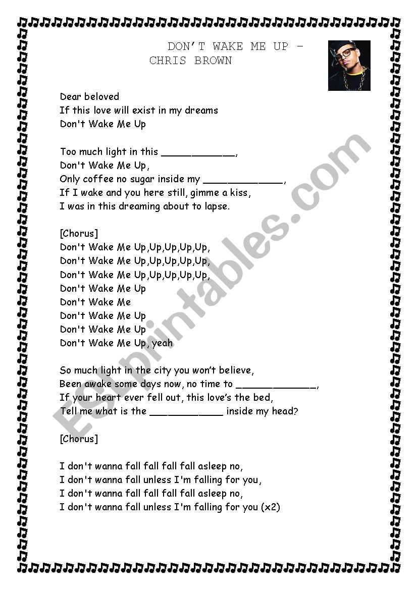 Dont wake me up lyrics worksheet