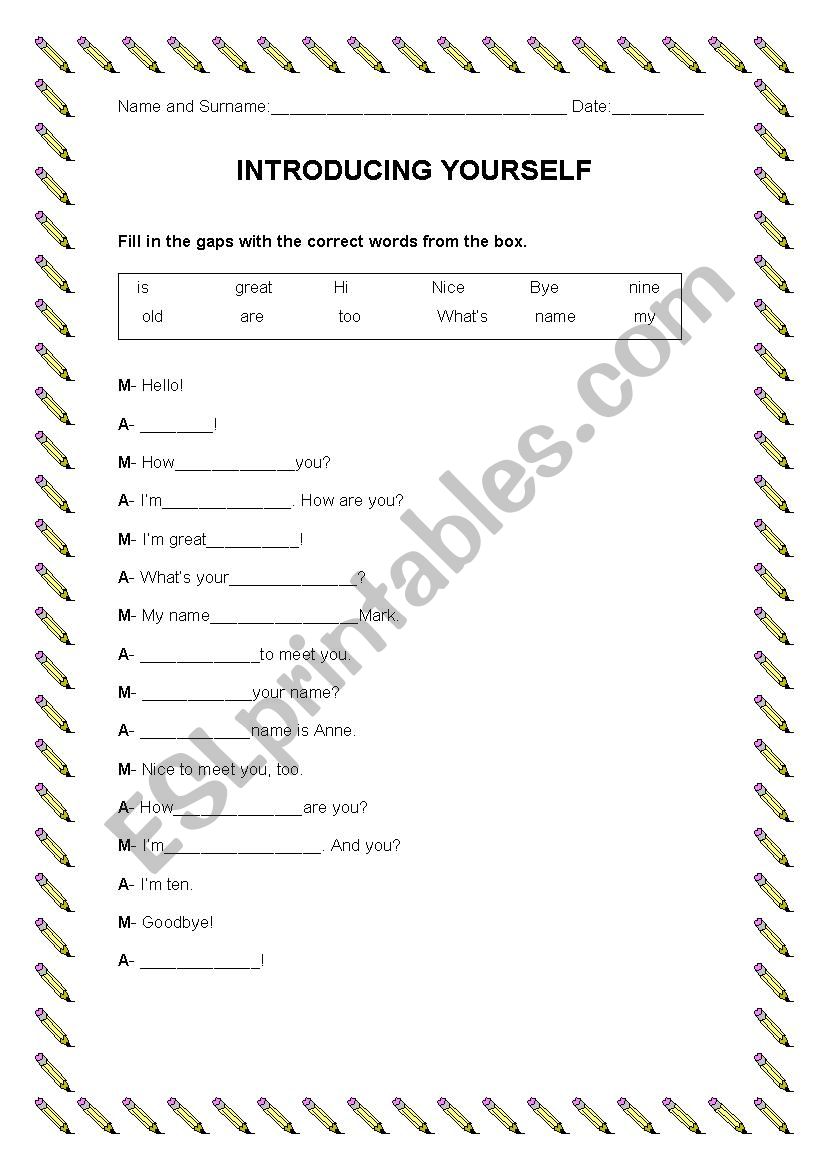 INTRODUCING YOURSELF worksheet