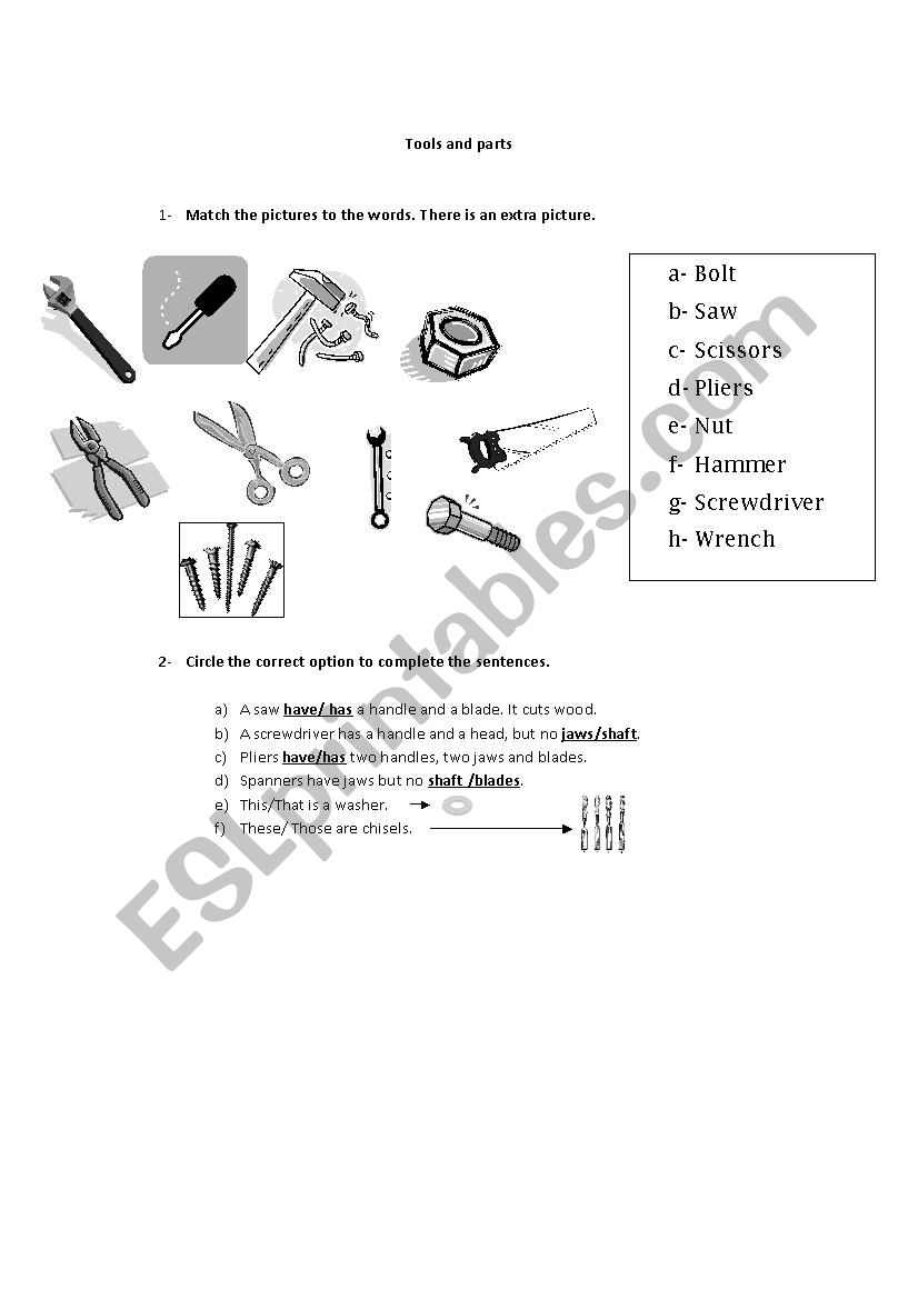 tools worksheet