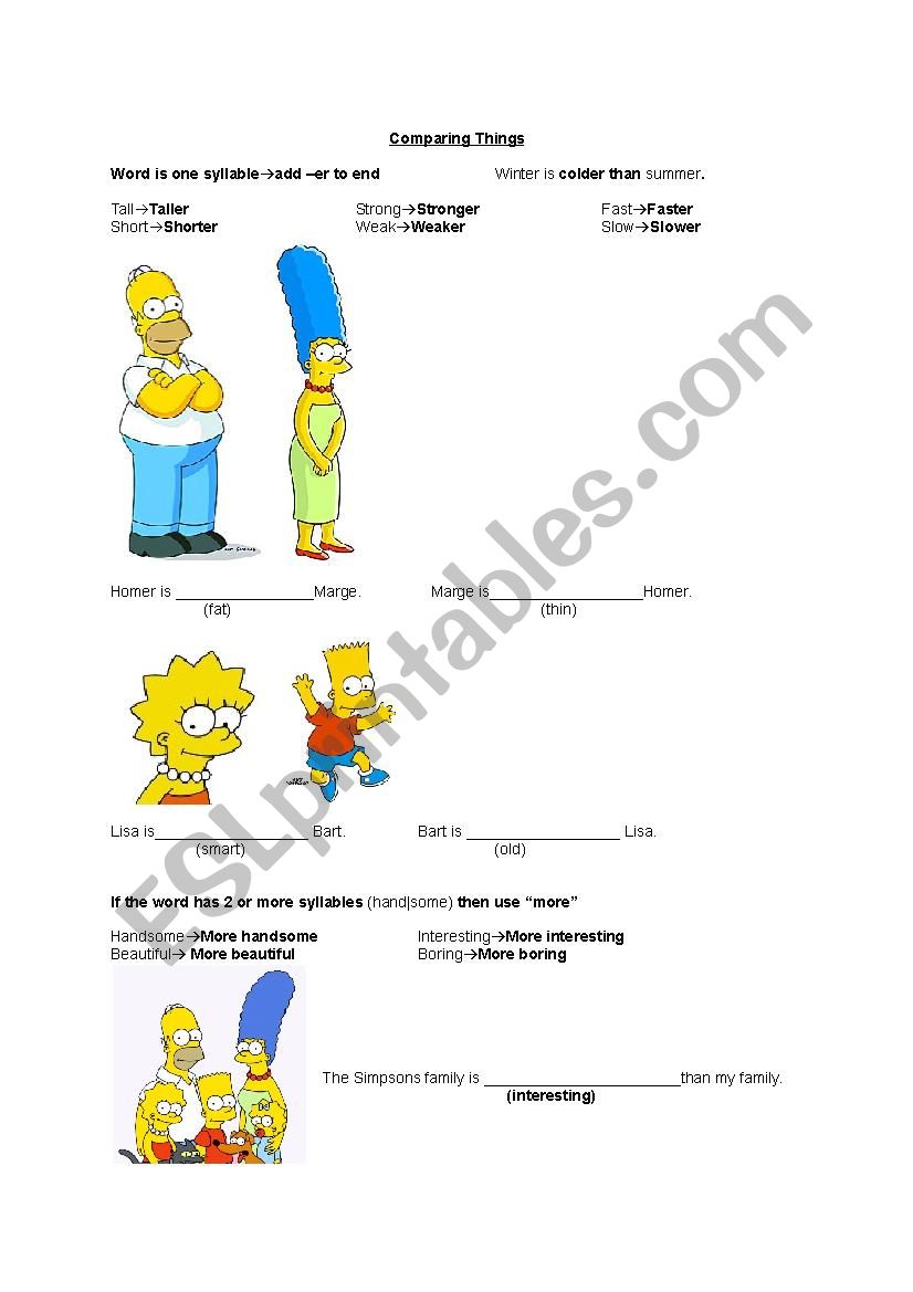 Comparatives worksheet