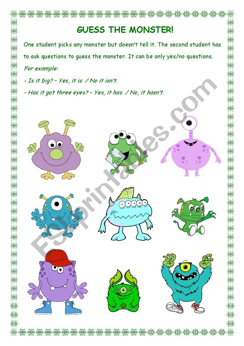 Guess the monster! worksheet