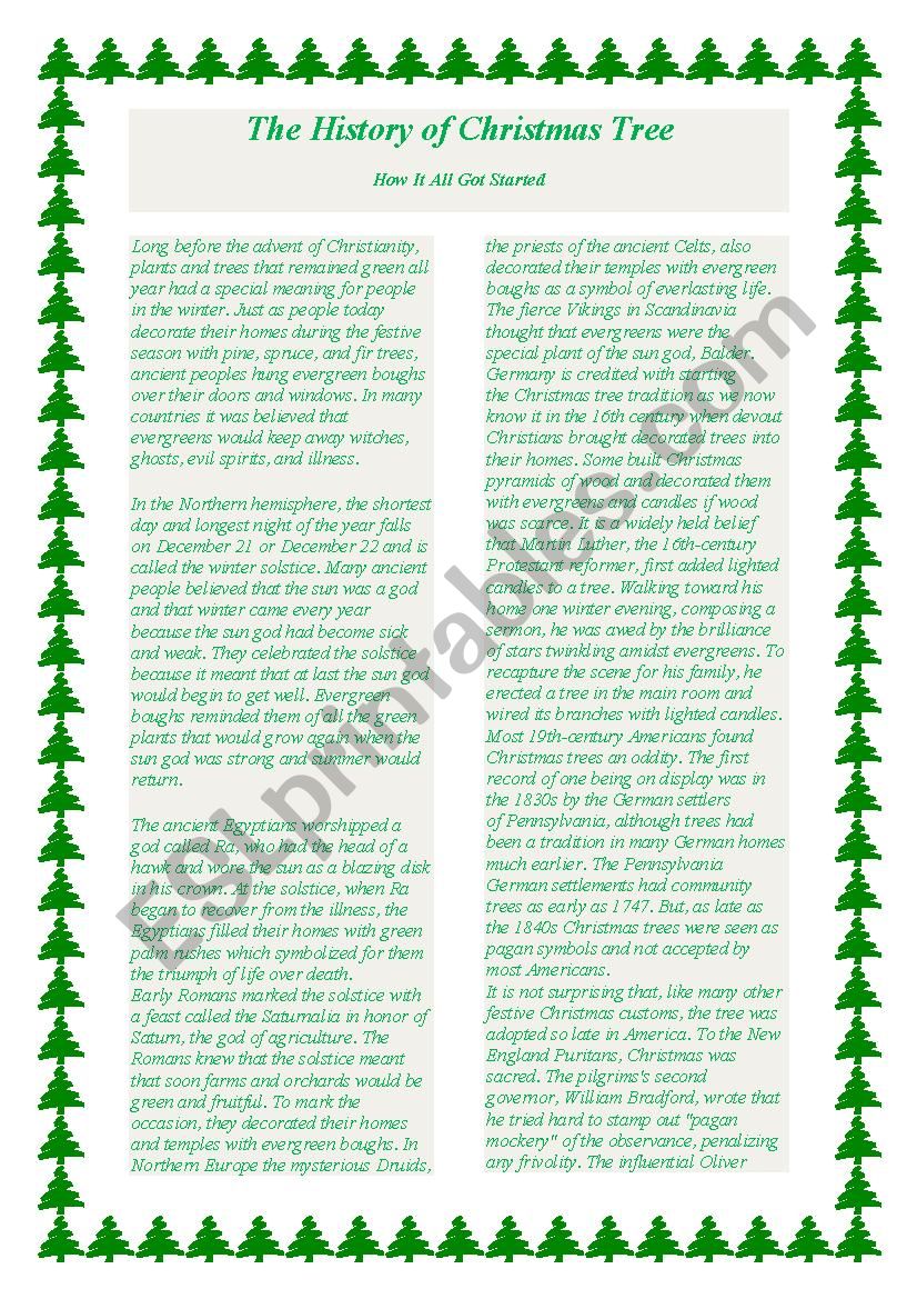 The History of Christmas Tree worksheet