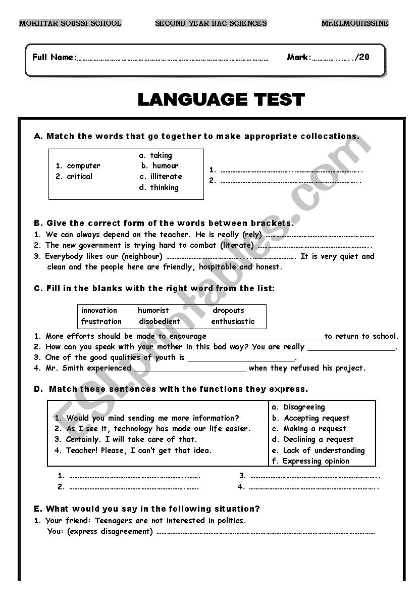 TEST worksheet